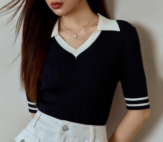 Polo Collar Knitted Top